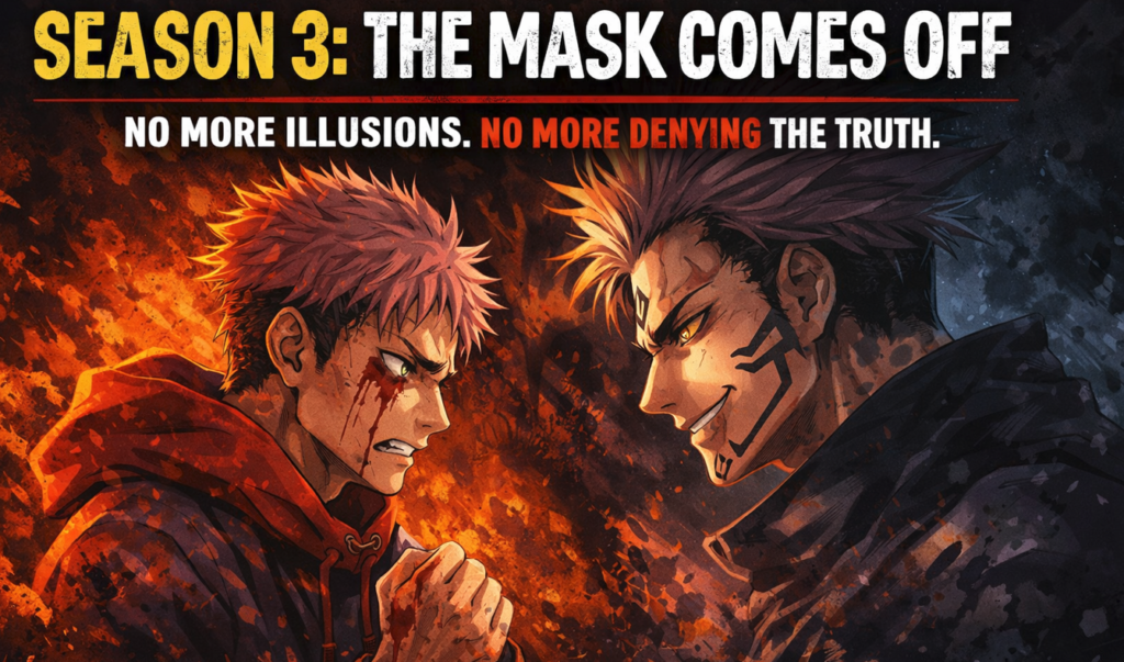 Anime-style banner showing two opposing figures facing each other, one representing a conflicted human fighter and the other a dominant, sinister force, symbolizing loss of control and shifting power.