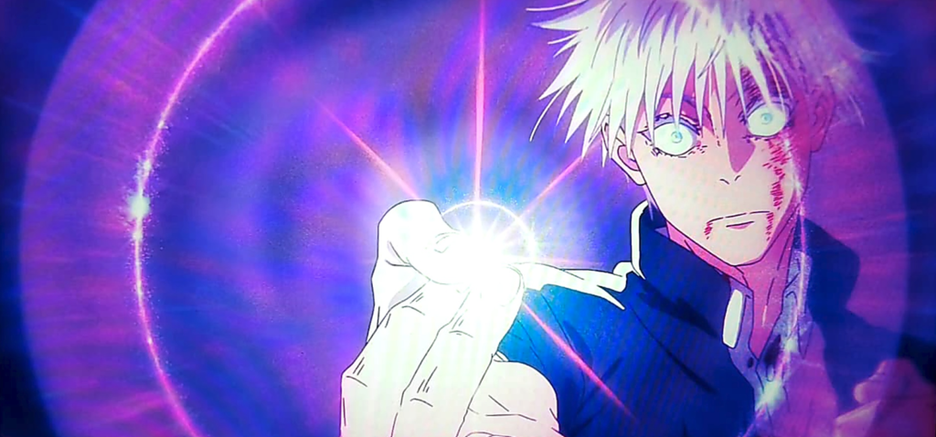 Gojo activating Hollow Purple