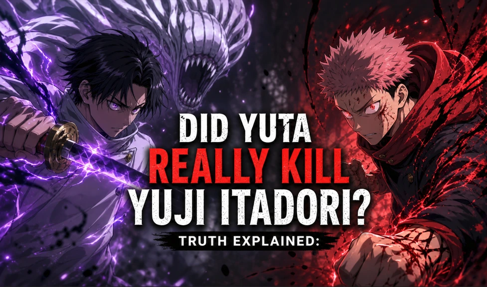 Yuta Okkotsu facing Yuji Itadori in an intense cursed energy battle scene with dark aura and glowing eyes