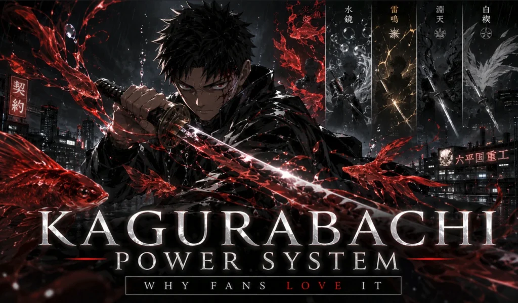 Kagurabachi Power System explained through Chihiro Rokuhira's enchanted blade abilities in a dark urban fantasy setting