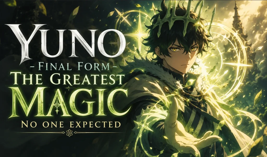 Yuno channels powerful star and wind magic in a dramatic fantasy-inspired feature banner representing his final magical evolution.