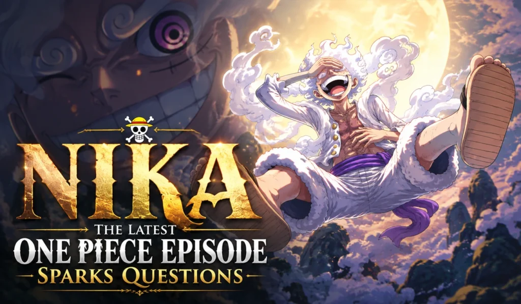 Nika-inspired glowing warrior beneath a radiant moon in a cinematic fantasy landscape, representing the mystery surrounding the latest One Piece episode.