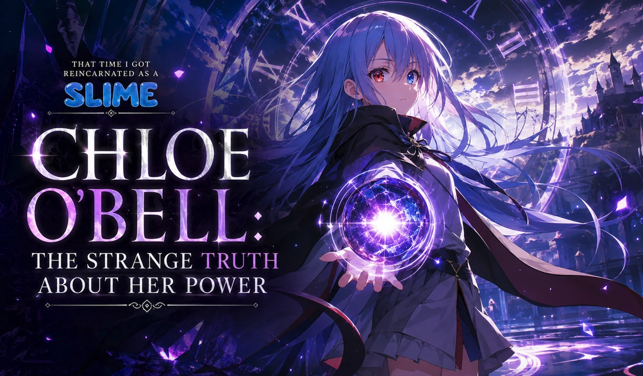 Chloe O'Bell surrounded by mysterious time magic in a cinematic anime-inspired scene, representing the strange truth about her power.