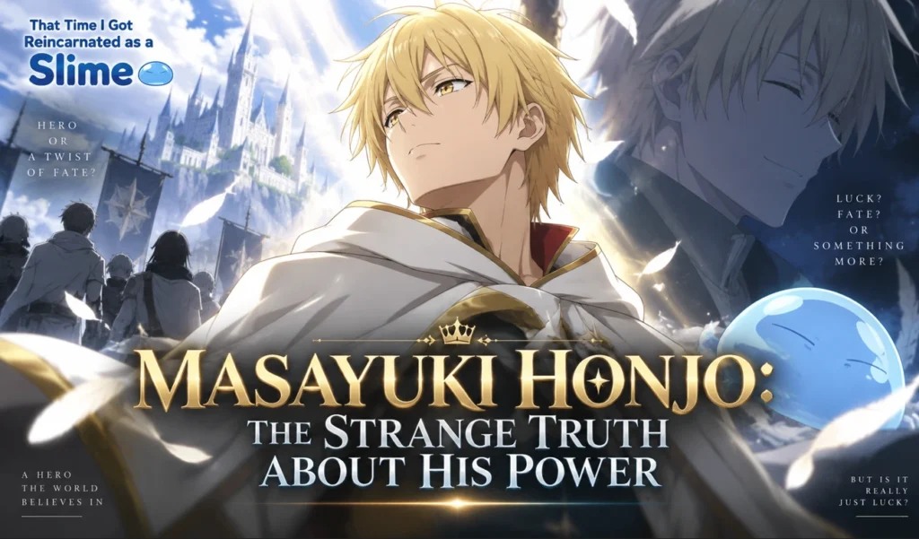 Masayuki Honjo in a dramatic fantasy anime setting, portraying the mysterious nature of his power in That Time I Got Reincarnated as a Slime