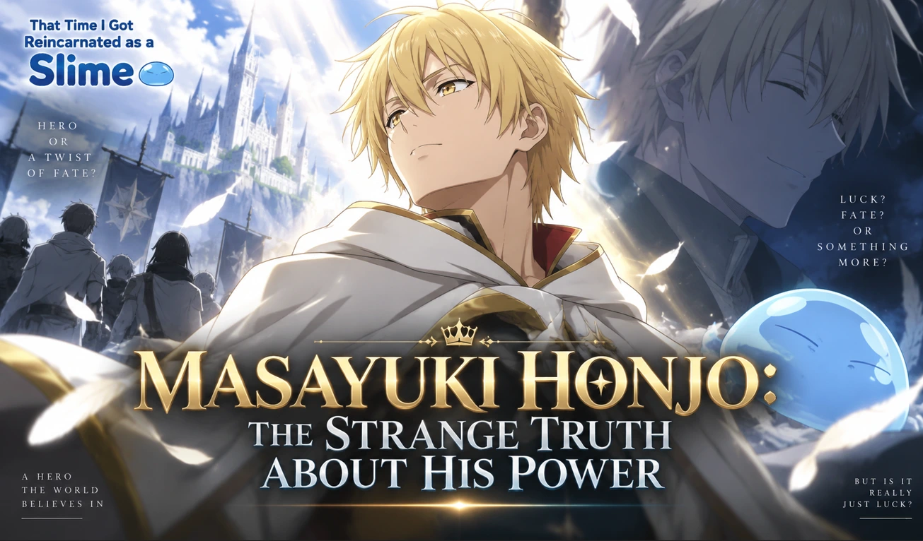 Masayuki Honjo in a dramatic fantasy anime setting, portraying the mysterious nature of his power in That Time I Got Reincarnated as a Slime