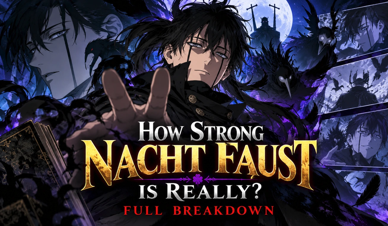 Nacht Faust from Black Clover portrayed in a dark cinematic setting with shadow magic and purple-blue lighting